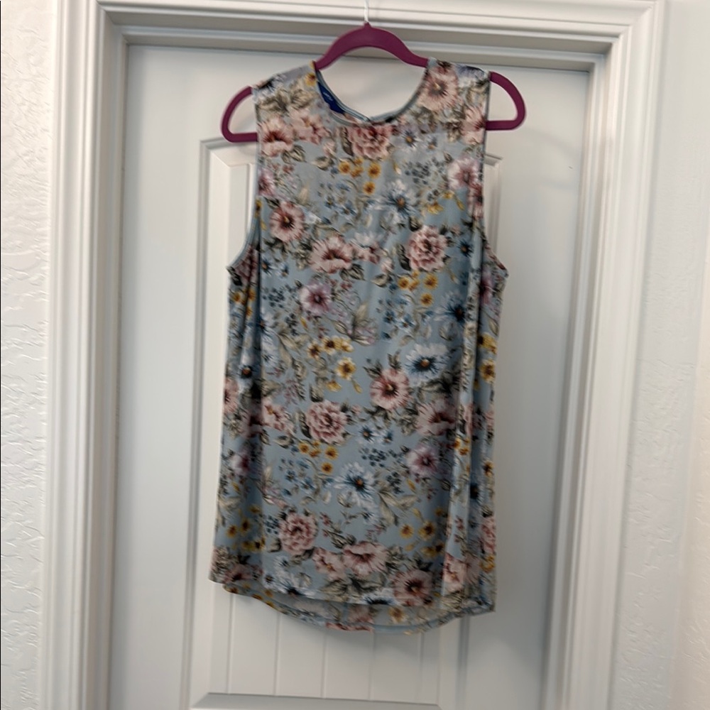 Floral Sleeveless Top - Blue and Pink